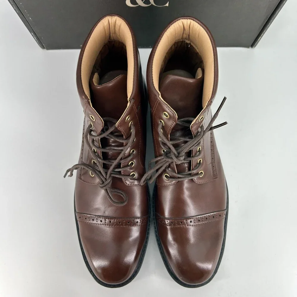 NY&C Matt Combat Boots Mens Size 11 Brown Coffee Cap Toe Lace Up Ankle NY1283